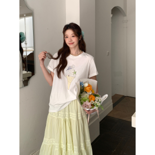 百搭日常T恤 韩系高智甜美微宽松短袖 Even一雯 有事拨打冰淇铃