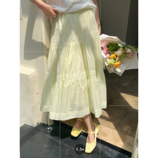 纯棉刺绣半裙温柔高腰宽松长裙 韩系高智法式 Even一雯 田园梨葵