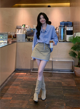 Even一雯【原野焦糖】韩系高智感高腰半身裙女春秋卡其色a字短裙