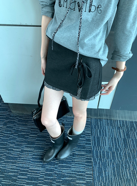 Even一雯【留白尾奏】韩系高智双层撞色拼接高腰A摆显腿长半身裙