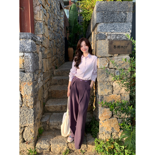 Even一雯【姐感气质】韩系高智深紫色宽松小众设计感显腿直休闲裤