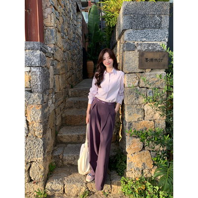 Even一雯【姐感气质】韩系高智深紫色宽松小众设计感显腿直休闲裤