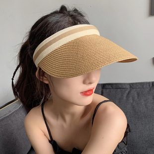 拉菲草编空顶帽女士夏季 显脸小防晒草帽发箍遮阳防紫外线太阳帽子