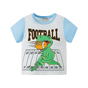 短袖 三折品牌撤柜童装 中小男童新卡通恐龙印花拼袖 款 T恤 夏季
