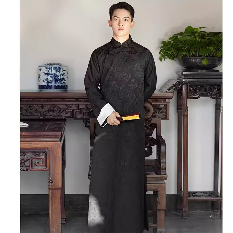 民国服装男中山装男装演出服提花长袍立领长衫复古主题华服旗袍春