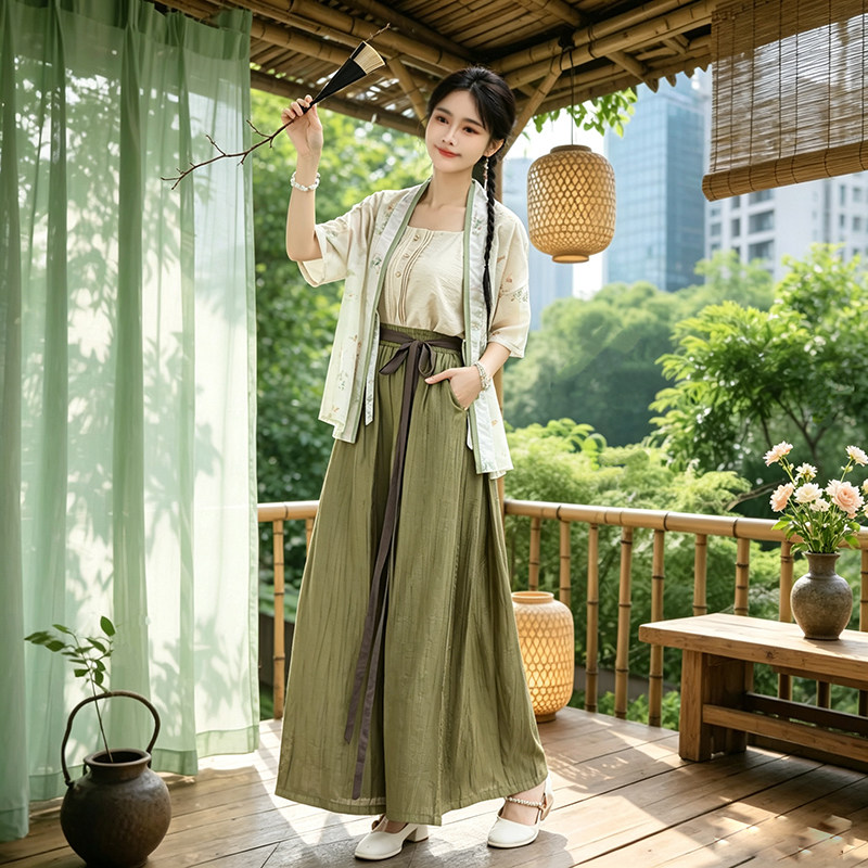 2026新中式国风改良汉元素套装国潮风通勤轻汉服马甲三件套女装夏图片