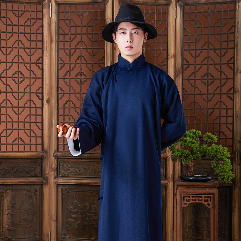 上海滩男士旗袍中式汉服中国风唐装民国免烫长袍相声大褂演出服装