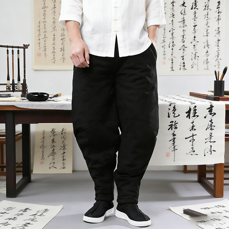 新中式国风裤子阔腿裤收口男士哈伦裤夹棉保暖冬款高端古风棉麻裤,男装,棉裤,淘宝优惠券,粉丝福利购,淘宝优惠卷