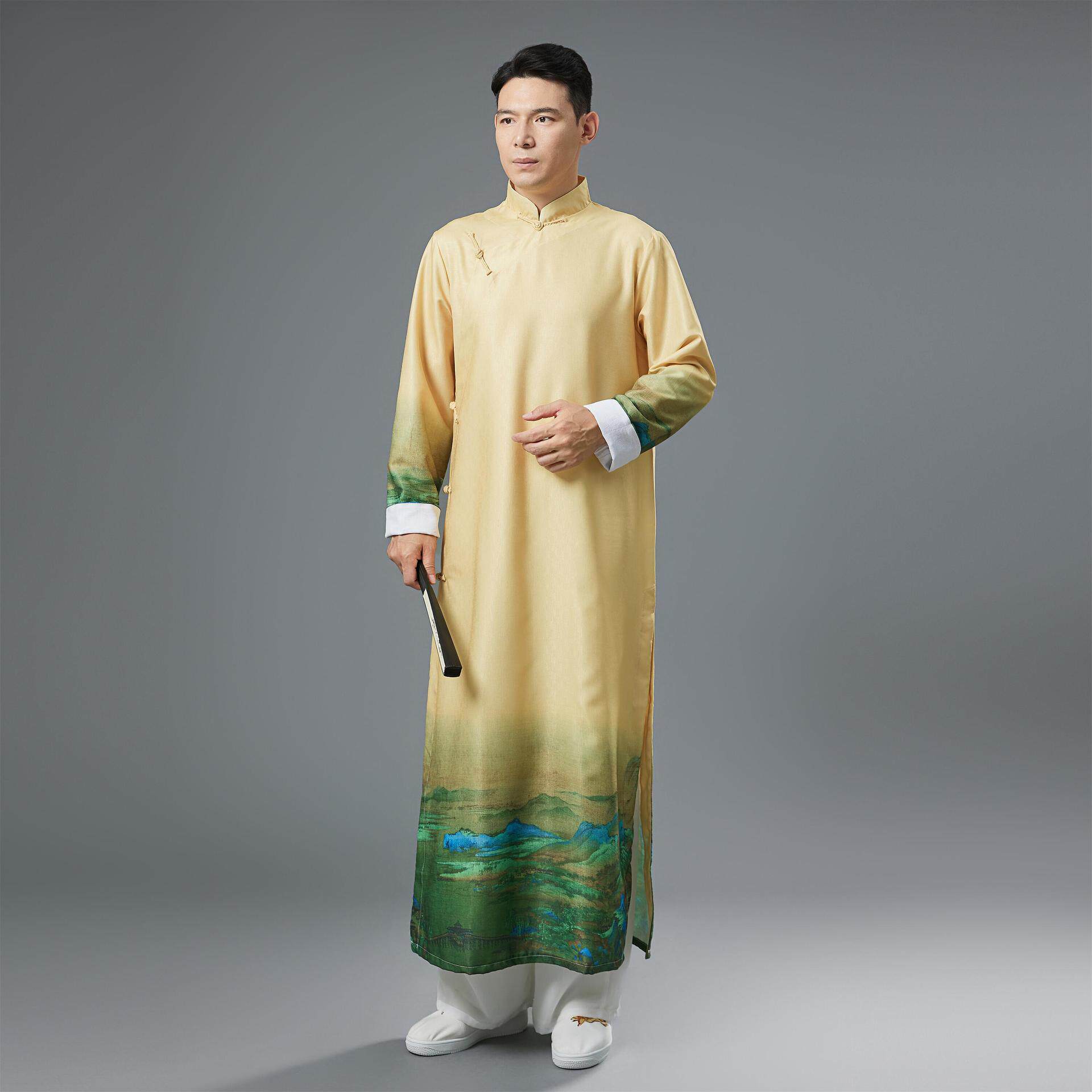 快板演出服唐装中国风男长衫禅意茶服长袍相声大褂舞台服功夫衣服