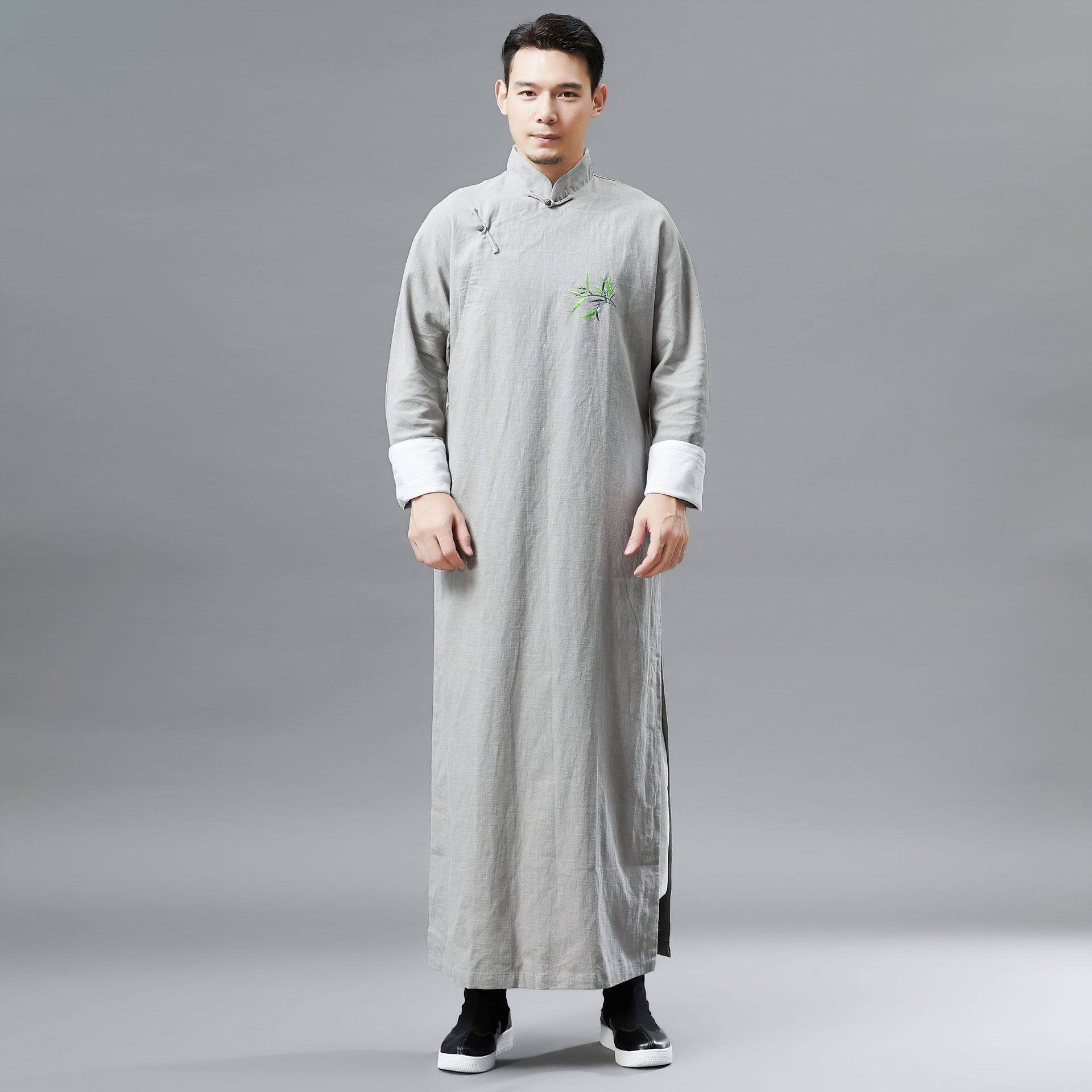 功夫衣服快板演出服唐装长衫男装中国民族风长款汉服绣花民族服装