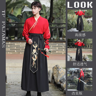 大码汉服马面裙搭配的上衣秋冬款男交领齐腰古风侠客武侠风两件套