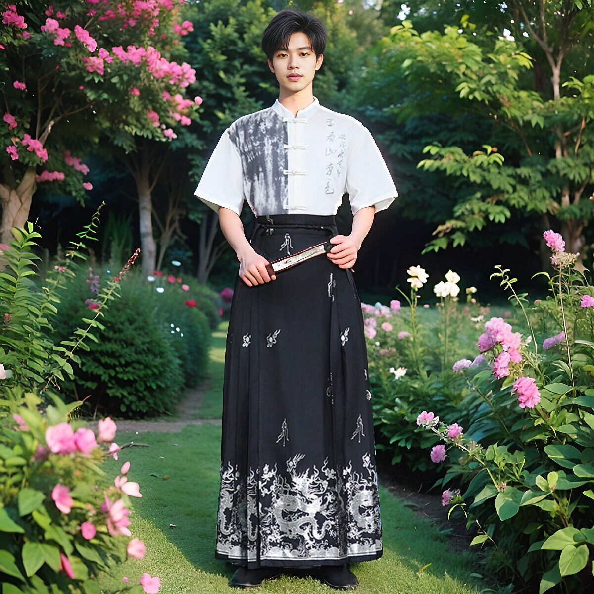 日常可穿马面裙夏汉服男青少年