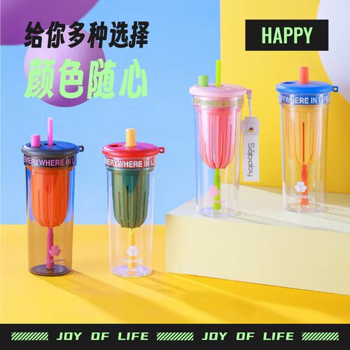 sq baby/善趣吸管水杯女生大容量高颜值防摔tritan便携养生花茶杯