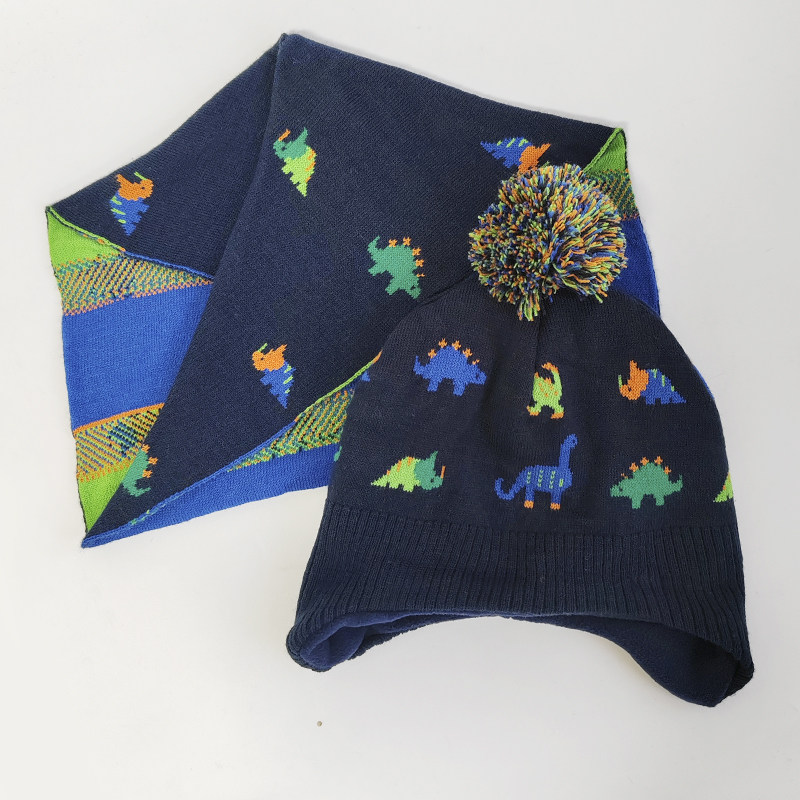 儿童帽子秋冬男童恐龙防风保暖套头护耳帽宝宝加绒毛线帽围脖套装,童装/婴儿装/亲子装,多件套 帽子、围巾、手套等组合,淘宝优惠券,粉丝福利购,淘宝优惠卷