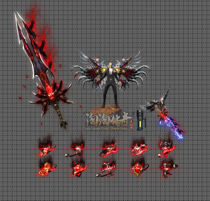 传奇剑甲素材 单职业 红色西装 男衣服武器首饰 传奇套装素材