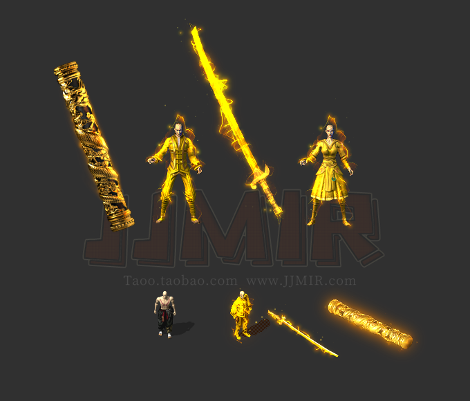 传奇装备素材 男女黄金布衣木剑/磐龙柱 分体衣服武器素材 tz874