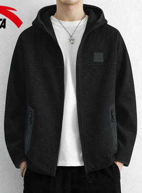 安踏火壳外套男粗针绒冬季加绒保暖厚款抓绒开衫防风连帽运动上衣