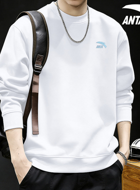 安踏卫衣男款青少年春内搭长袖学生简约舒适宽松百搭白色运动上衣