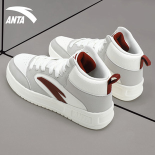 安踏高帮板鞋女鞋休闲皮面保暖复古学生2025冬季新款休闲运动鞋子