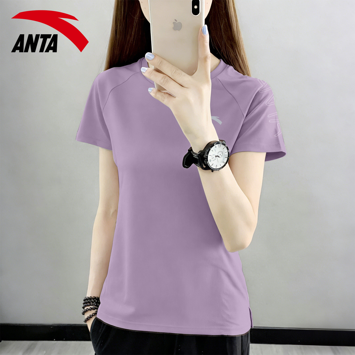 安踏速干短袖女士透气吸湿排汗t恤2026夏季新款健身百搭羽毛球服
