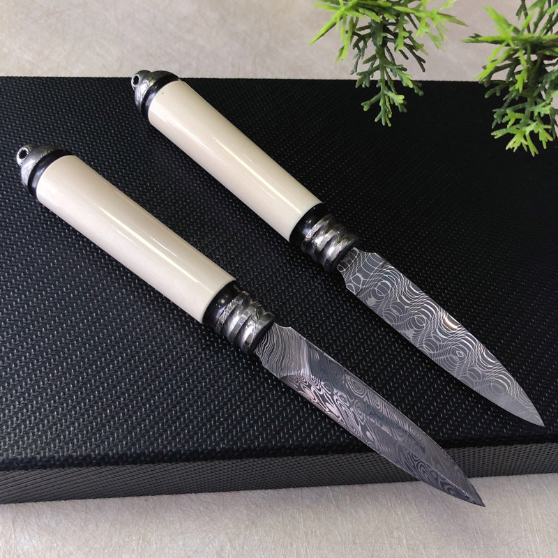 天然猛犸牙料冰牙手柄瑞粉大马士革托马斯钢普洱开茶刀茶针茶锥