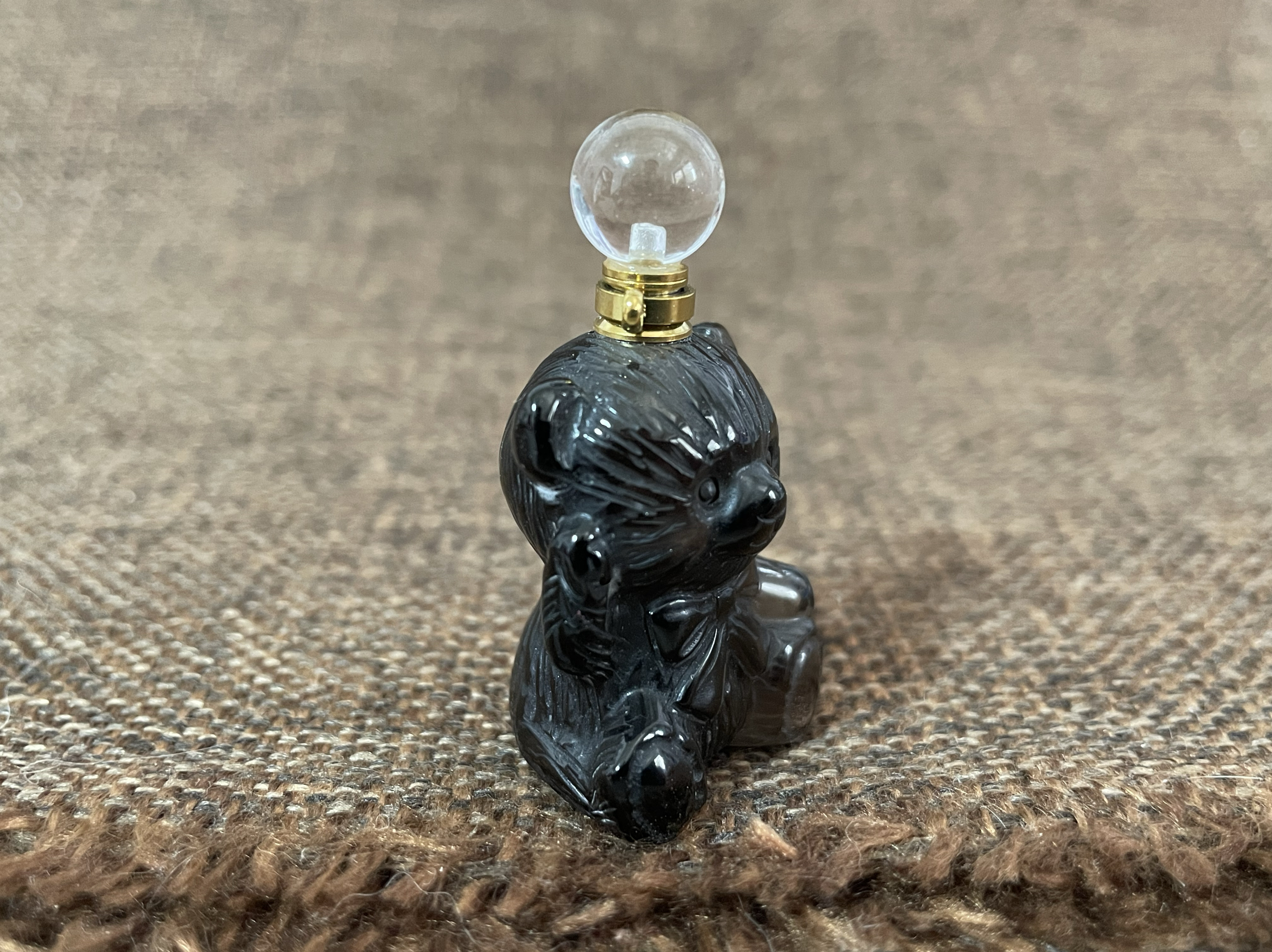 天然茶水晶雕刻小熊可装香水精油朱砂胎毛男女空瓶吊坠款式