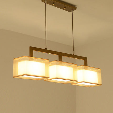 新中式吊灯长方形现代简约餐桌饭厅灯中国风复古吧台餐厅led灯具