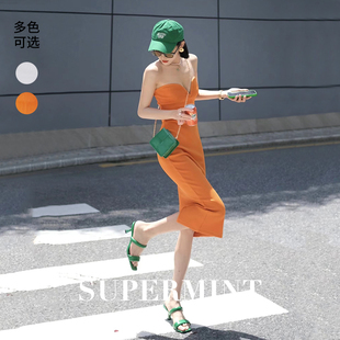 KIKI CHAU小众设计夏季新款‘Ryan’弹力抹胸针织连衣裙显白显瘦