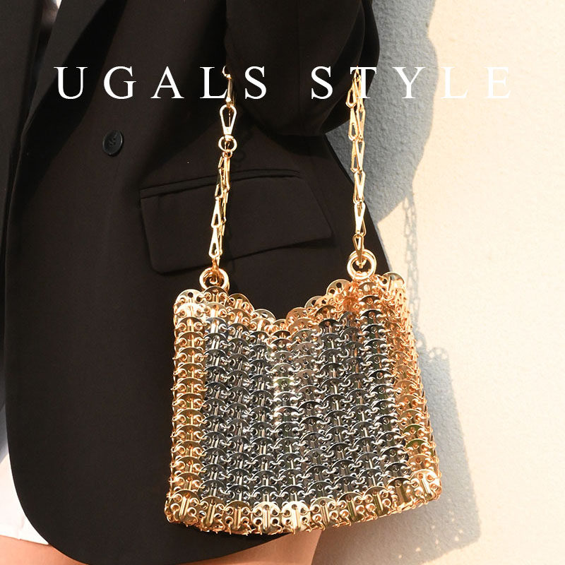 UGALS小众设计金色亮片闪亮不灵菜篮子水桶金属晚宴手提斜挎包包,箱包皮具/热销女包/男包,通用款女包,淘宝优惠券,粉丝福利购,淘宝优惠卷
