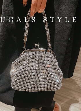 UGALS迷你闪亮法式镶钻晚宴手拿包钻石饺子夹子零钱包手提斜挎包