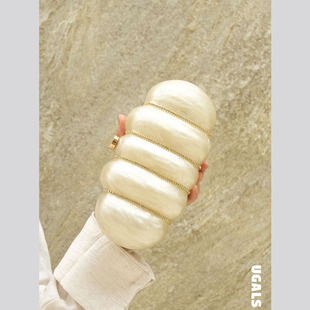 UGALS法式仙女高级感大理石亚克力毛毛虫宴会水钻盒子手拿斜挎包
