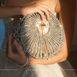 UGALS法式镂空手工编织水钻石菜篮子宴会高级感轻奢手拿手挽包女