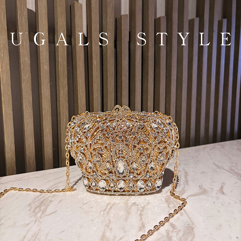 UGALS复古小众设计镶钻满钻皇冠闪亮不灵宴会礼服单肩斜挎手提包