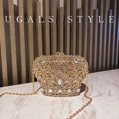 UGALS复古小众设计镶钻满钻皇冠闪亮不灵宴会礼服单肩斜挎手提包