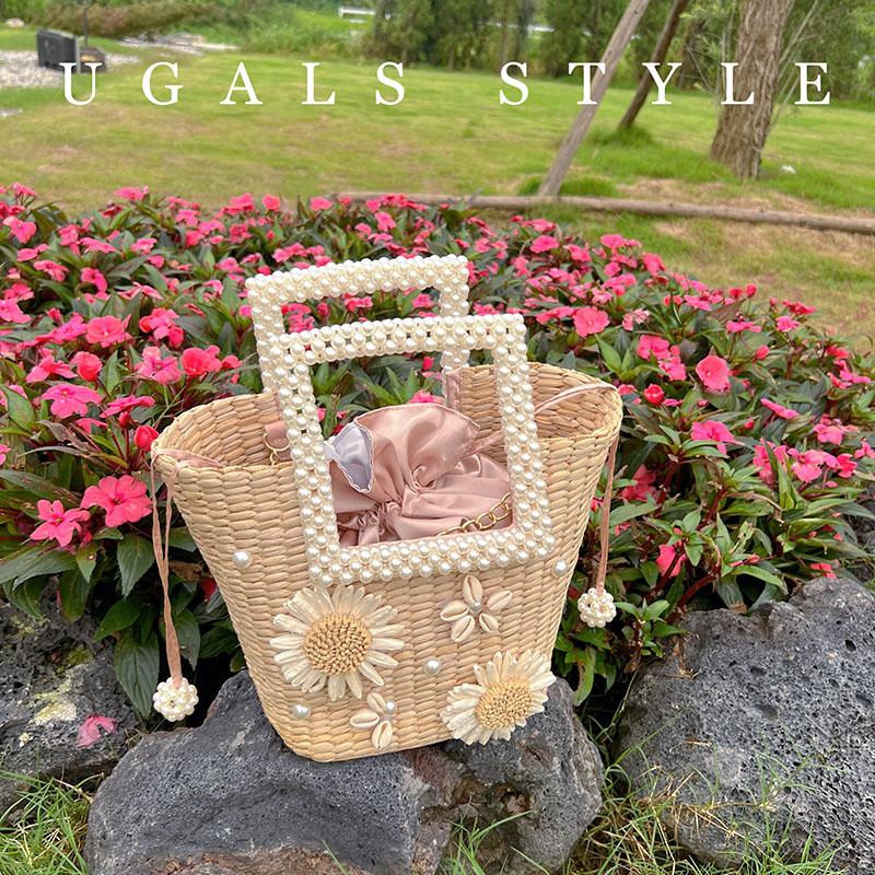 贝壳夏季花朵菜篮子草编包UGALS