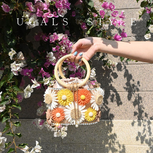 太阳花编织水桶手拿斜挎包