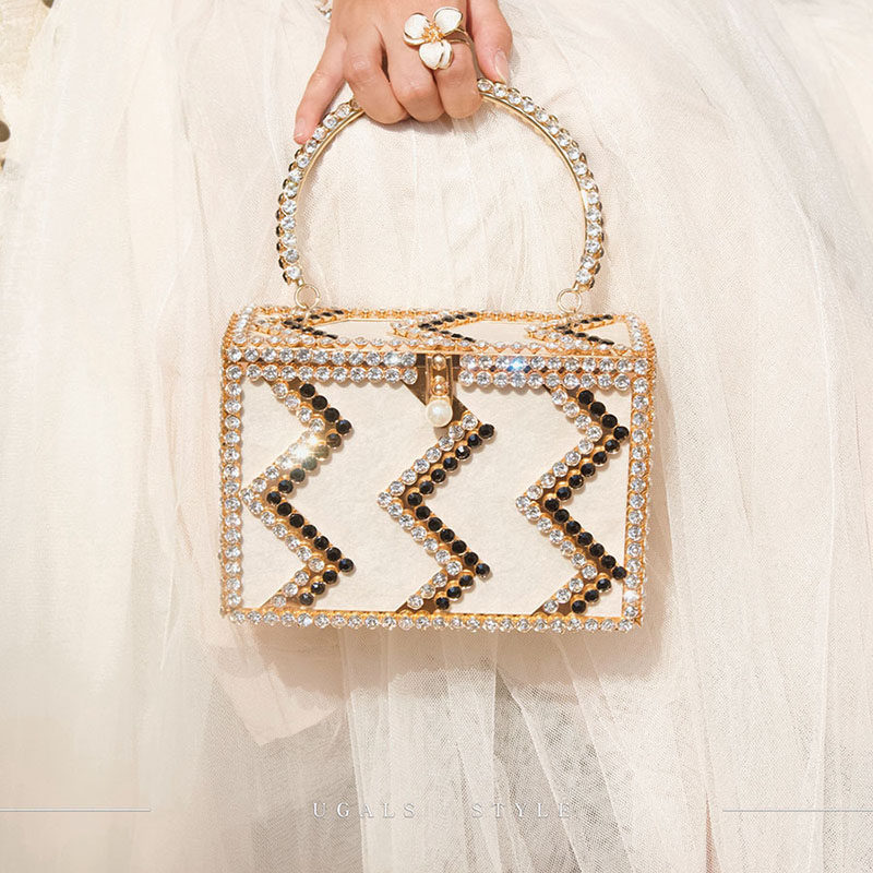 UGALS复古闪亮几何波浪形镶水钻鸟笼水桶晚宴气质手拿斜挎小方包,箱包皮具/热销女包/男包,通用款女包,淘宝优惠券,粉丝福利购,淘宝优惠卷