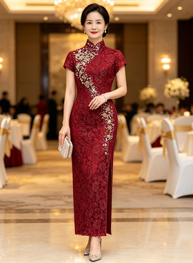 婚礼年轻妈妈手工钉珠高档旗袍