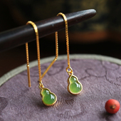 和田玉碧玉纯银葫芦耳线女国风玉石新年过年耳饰耳环耳坠耳钉礼物