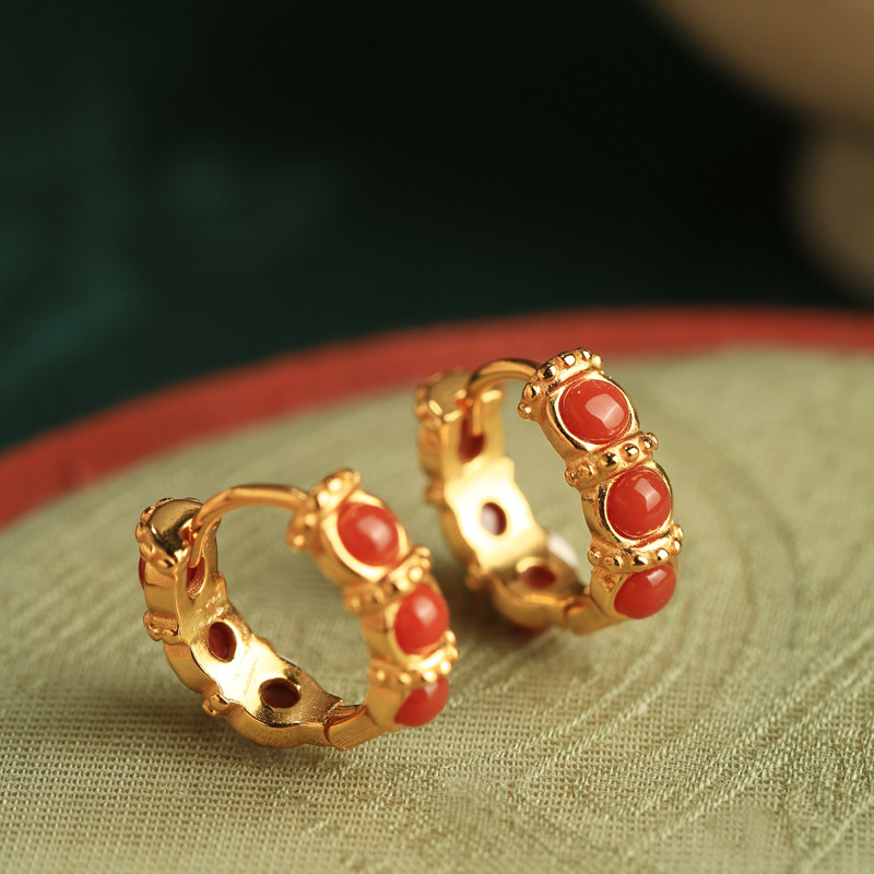 天然南红耳饰纯银耳扣耳环女红色本命年新年过年喜庆耳圈耳钉礼物,饰品/流行首饰/时尚饰品新,耳环,淘宝优惠券,粉丝福利购,淘宝优惠卷