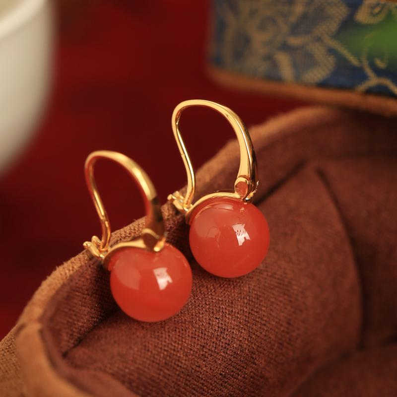 天然冰种南红玛转运珠耳扣