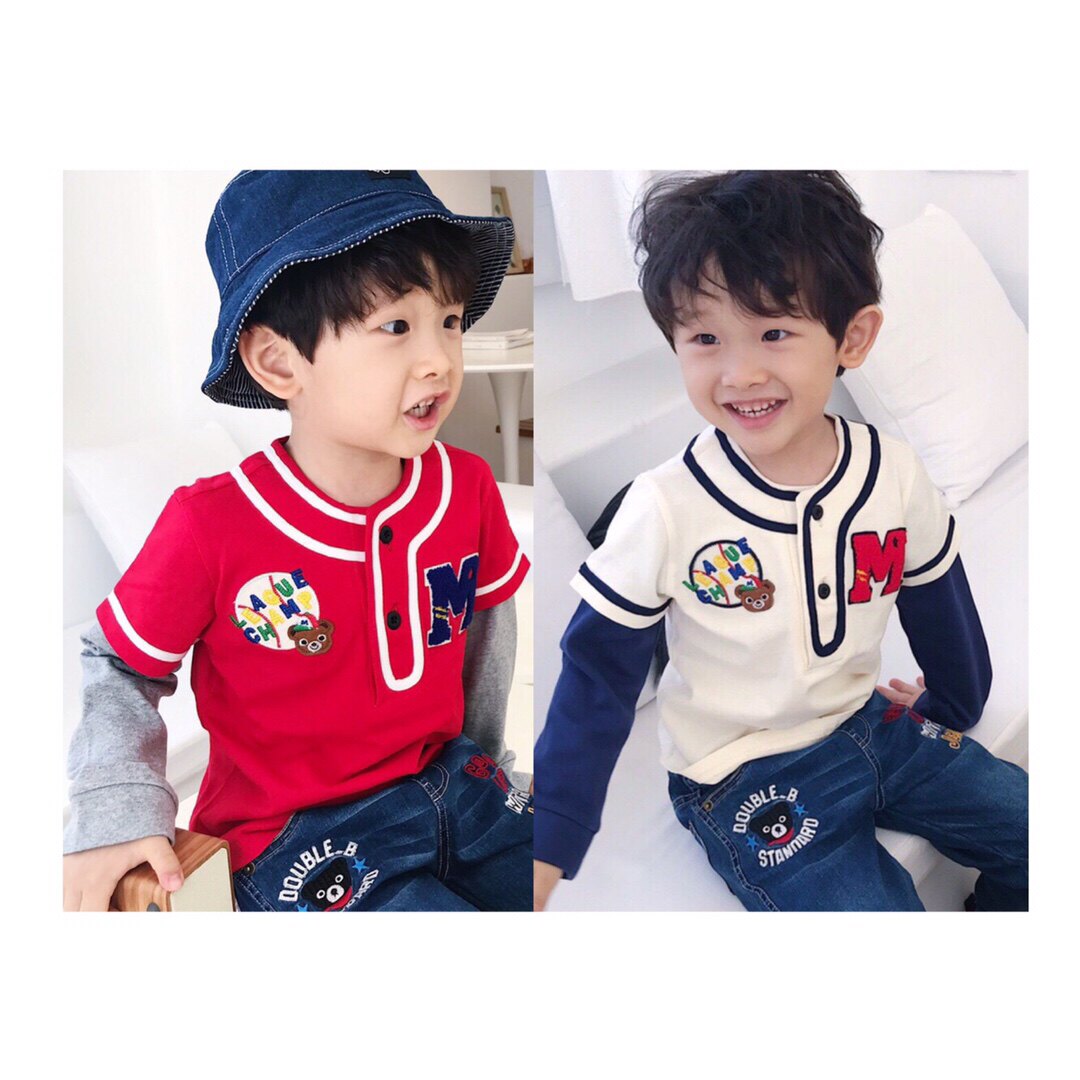 现货帅气棒球服 24春秋日系男女儿童全棉运动休闲假两件长袖T恤