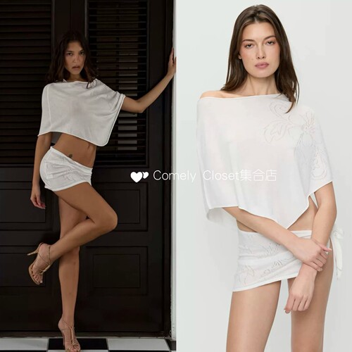 买手店 FrankiesBikinis 针织披肩镂空提花设计比基尼罩衫绑带裙