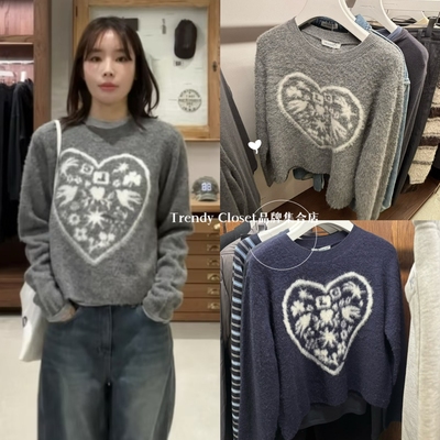 韩国正品直邮 lowclassic  25秋冬新款 圆领爱心涂鸦针织衫上衣