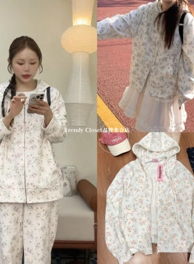 国内现货 mabling 25秋冬新款 小羊印花宽松休闲碎花连帽卫衣外套