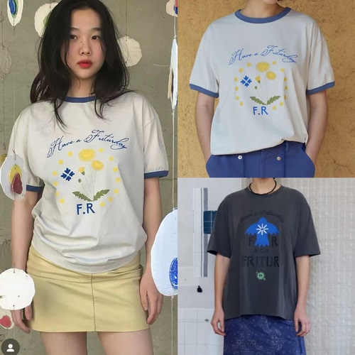 韩国正品现货 fritur  26夏季新款 棉100%简约宽松舒适印花T恤