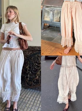 国内现货 Free People 博主同款 复古蕾丝拼接半透高腰宽松灯笼裤