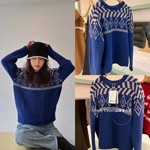 买手店 sienne 25秋冬新款 复古简约蓝色圆领针织衫毛衣上衣
