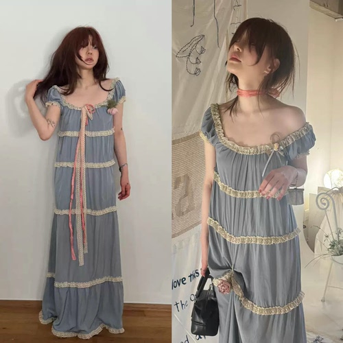 国内现货 Freckle 26夏季新款 复古少女蕾丝花边蛋糕连衣裙长裙女