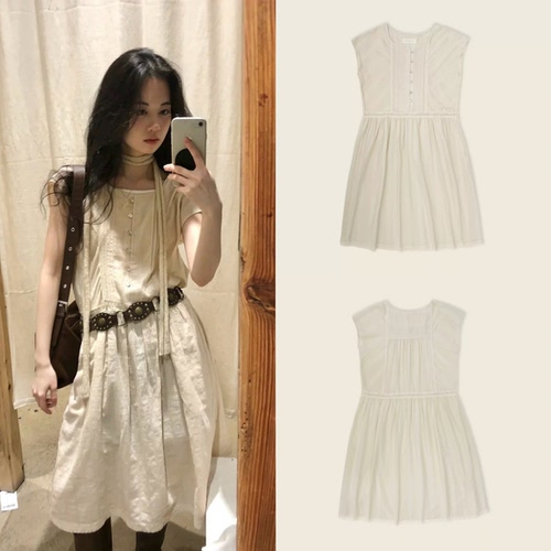 买手店 Snugnook 26夏季新款 纯色百搭减龄蕾丝拼接无袖连衣裙 女